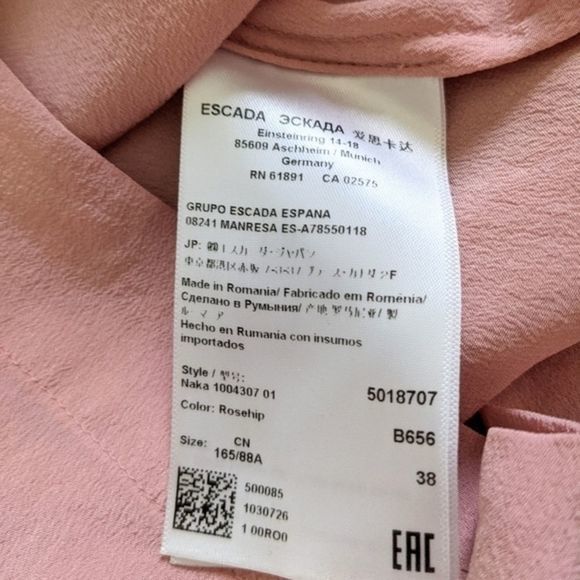 Escada Silk Flutter Sleeve Top Sheer Pink size 8 - Picture 6 of 11